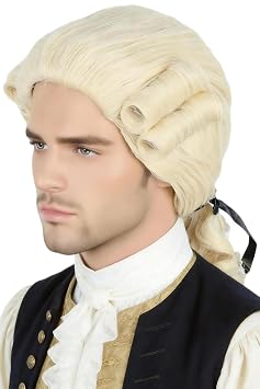 Washington Colonial Wig - 18th Century Historical Mens Wigs for Halloween Golden Judge Powder Wig