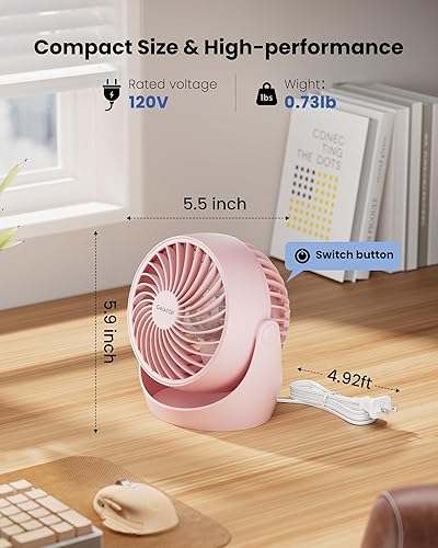 Miniatura 4 de Gaiatop Ventilador de escritorio, ventilador eléctrico portátil de escritorio de 5 pulgadas, pequeño pero potente con 3 velocidades de inclinación