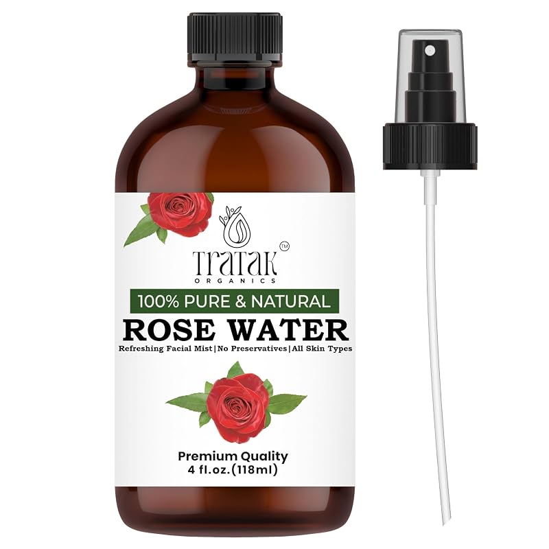 TRATAK ORGANICS Água de Rosas em Spray para Rosto, Pele, Cabelos e Maquiagem, 118 mL