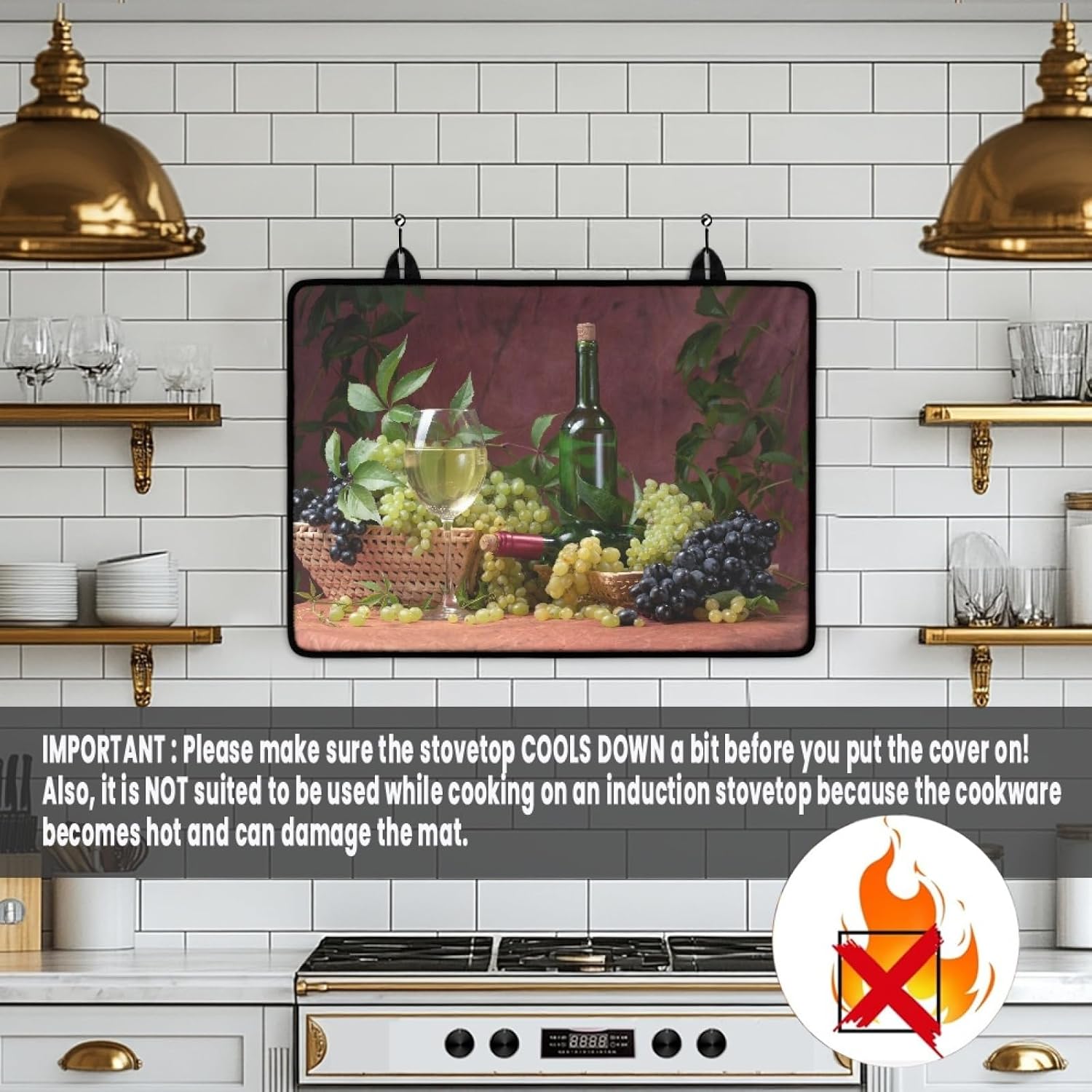 Wine and Grapes Stove Top Cover for Electric Stove, Wine Bottles Range Covers for Glass Ceramic Stovetop, Wine Glass Fruits Countertops Protector Mat for Home Decoration Kitchen 28x20inch