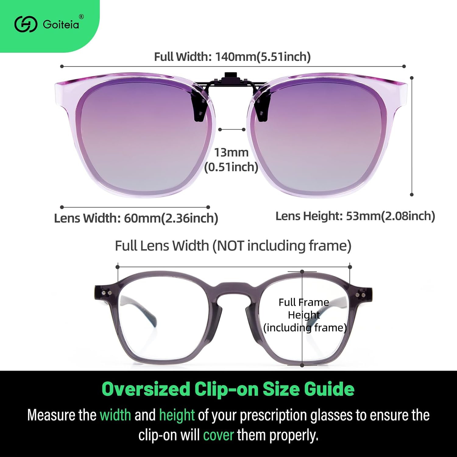 Goiteia Oversized Polarized Clip on Sunglasses over Prescription Glasses for Women Men, Round Stylish Framed Like Sunglasses - Image 6