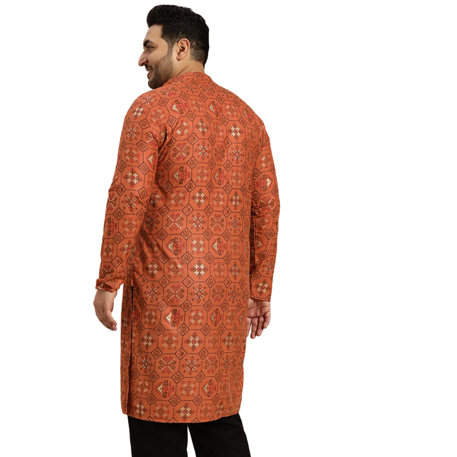 Sojanya Plus (Since 1958) Men's Cotton Linen Orange And Multi Printed Only Long Kurta