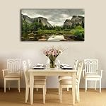 Green Wall Art Mountain Clear Water Nature Pictures Wall Decor Yosemite National Park Scenery Canvas Painting Modern Tree Rock River Nature Landscape Canvas Print Artwork for Wall Decoration 50X100CM