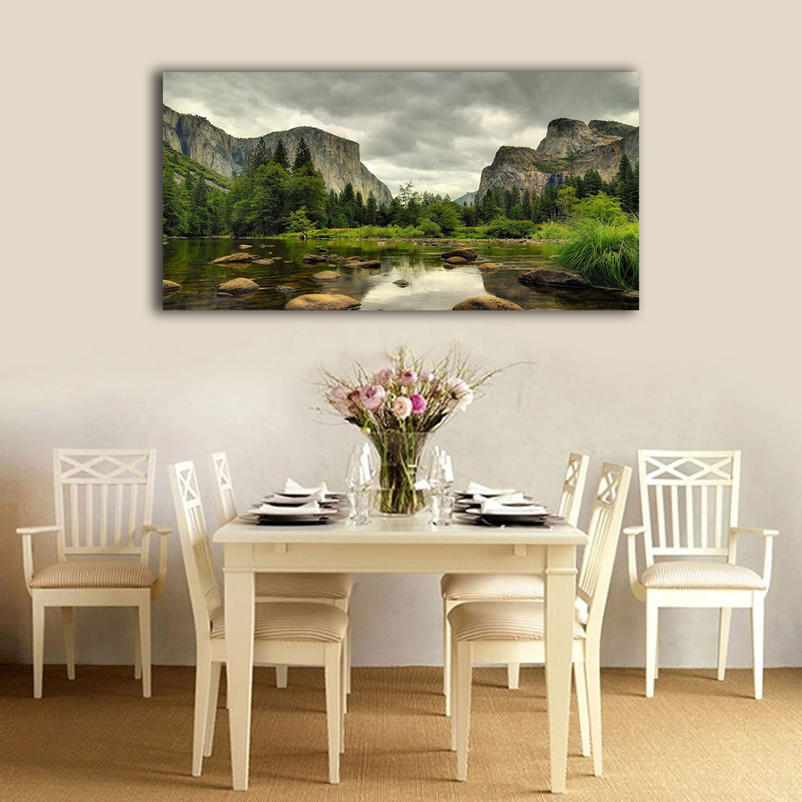 Yosemite Canvas Wall Art Green Mountain Clear Water Nature Pictures Wall Decor Yosemite National