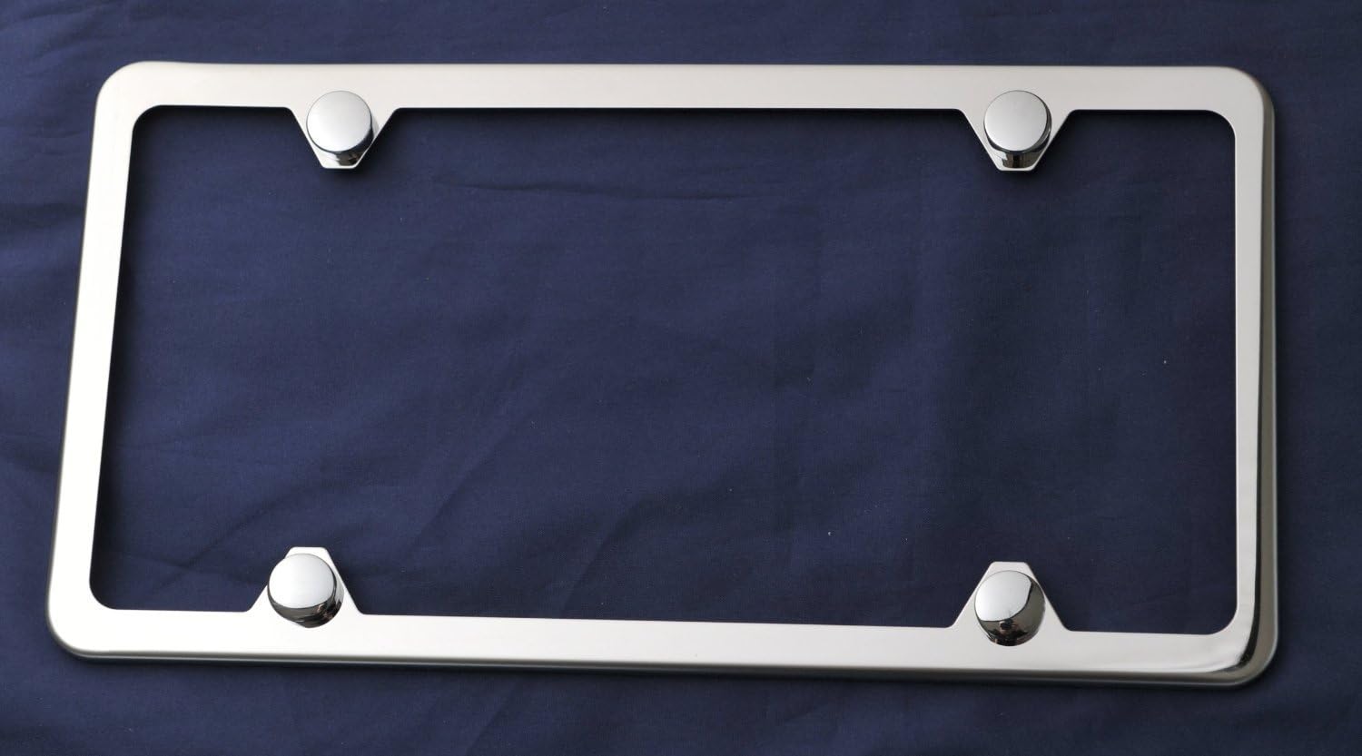 Premium Slim Style Stainless Steel License Plate Frame (4 Holes, Polished Mirror Finish)