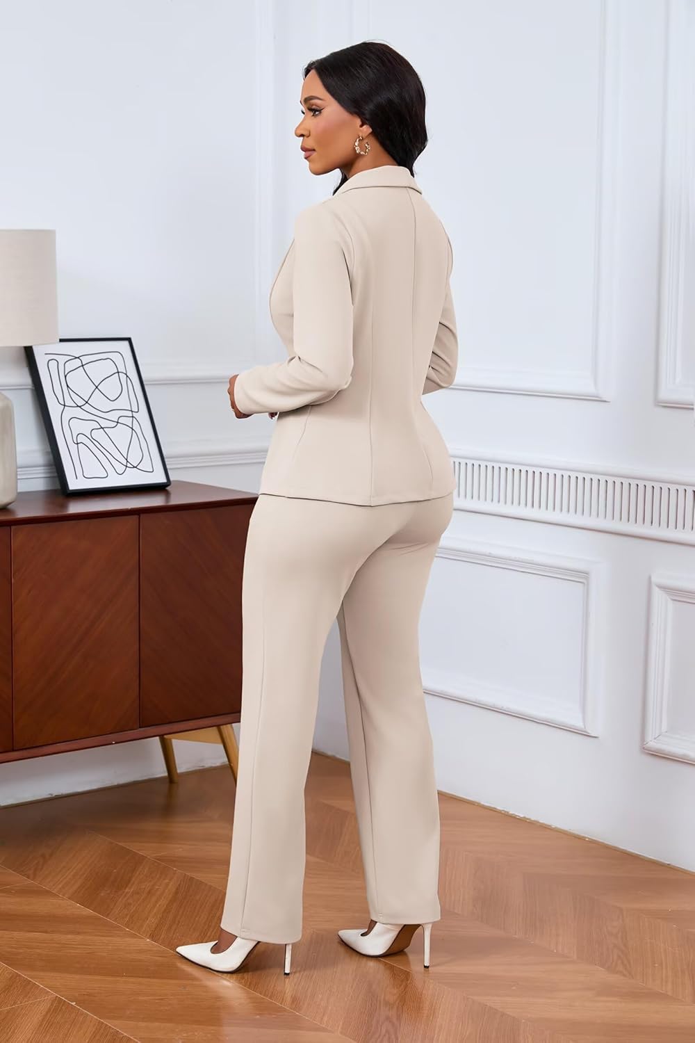 Ophestin Business 2 Piece Pant Suits for Women Dressy Blazer Straight Leg Pantsuit Set Formal Casual Office Work Outfits - Image 6