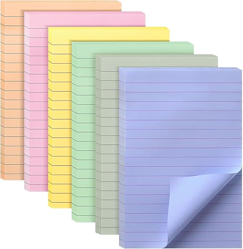 Mr. Pen - Notas adhesivas forradas de 4 x 6, 6 blocs, 45 hojasblocs, colores Morandi, notas adhesivas con líneas, blocs de notas adhesivas, notas