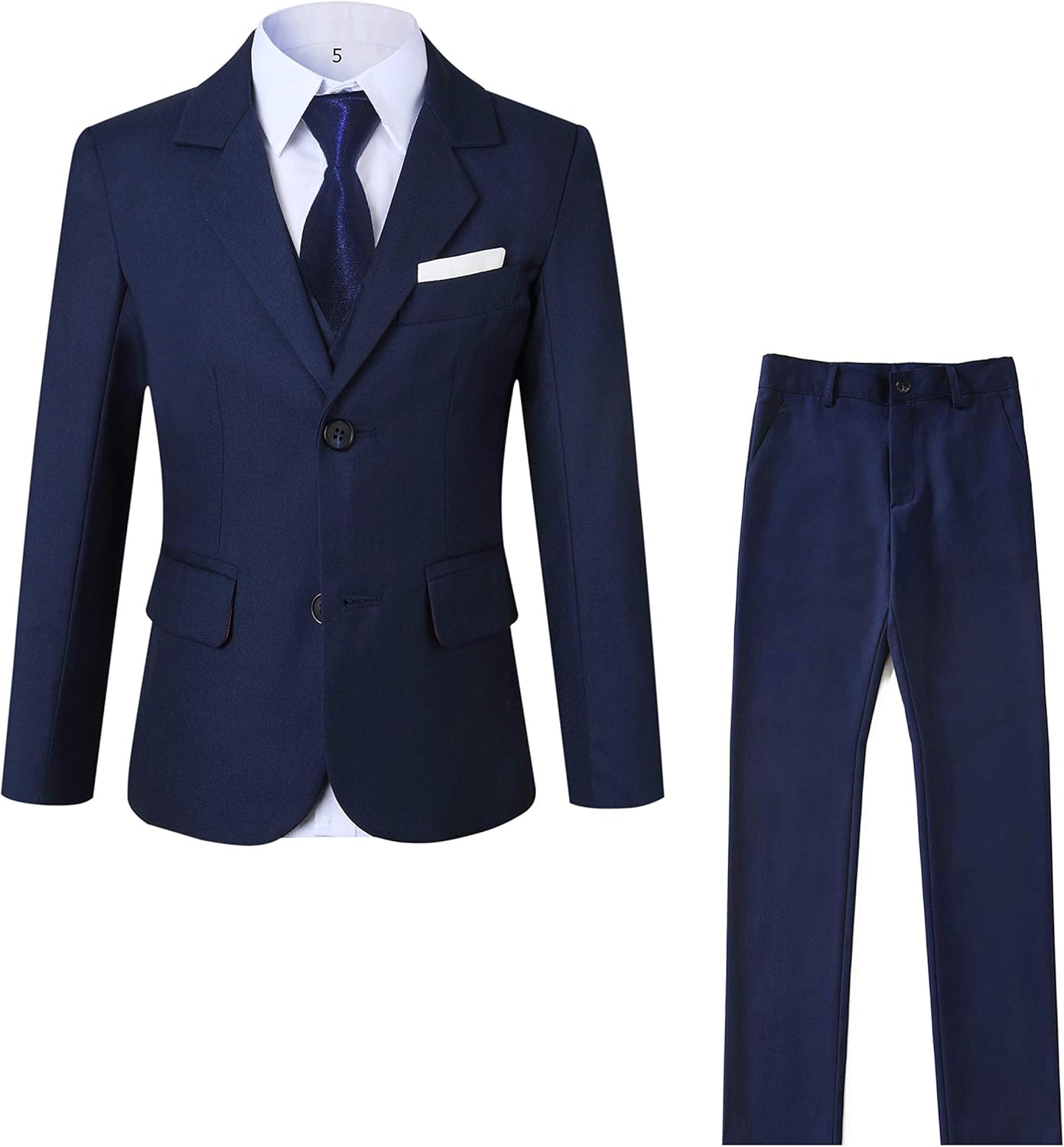 Toddler Kids Boys Suits 5 Piece Set Slim Fit,Blazer Vest Pants Shirt Tie Navy Size 8 - Image 2