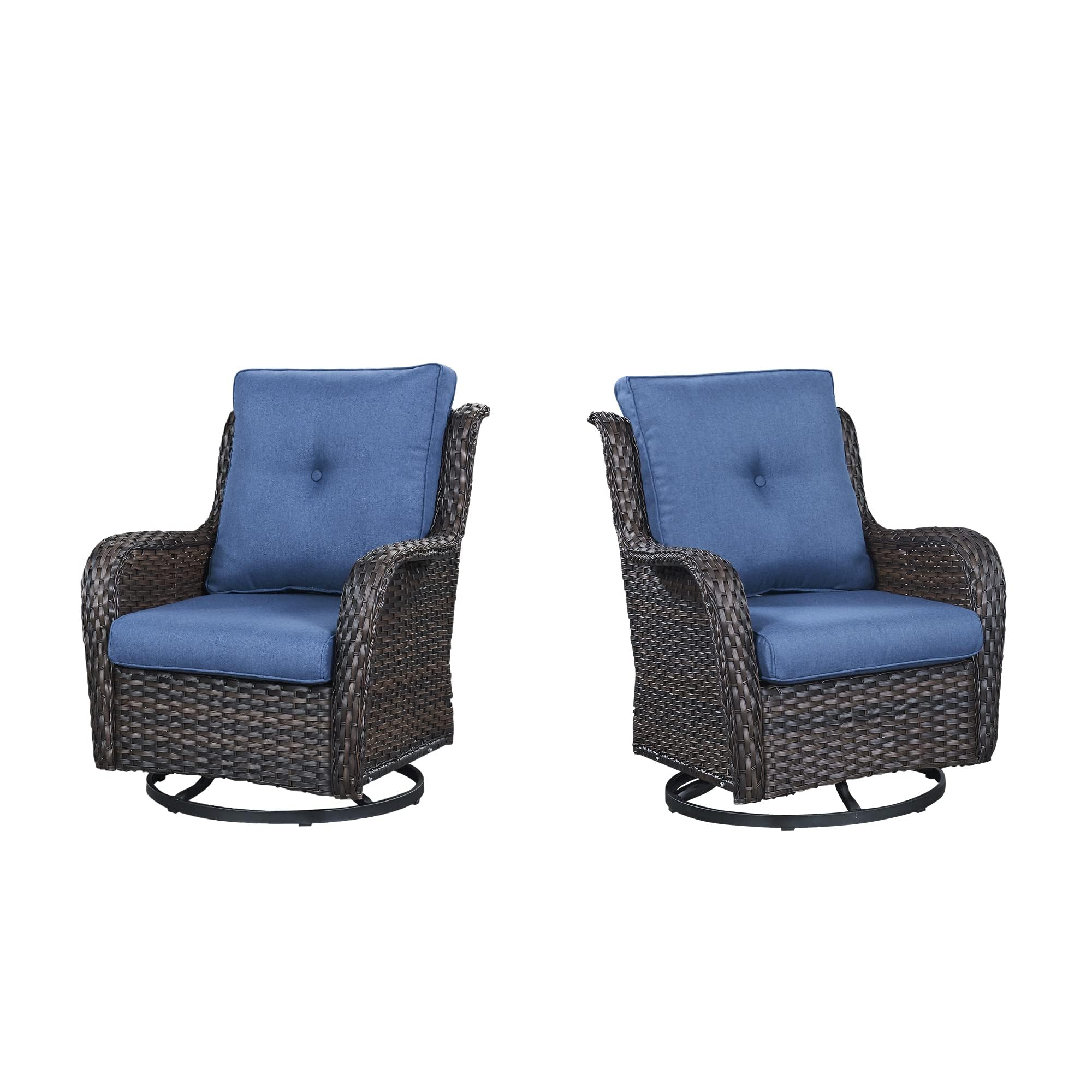 Belord Outdoor Swivel Rcoker Patio Chairs - Outdoor Swivel Patio Chairs Set of 2 Wicker Chair Patio Furniture Sets with Covered Cushion for Porch Deck Balcony Garden, Blue ( incomplete missing cushions ) 