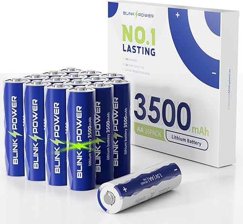 Blinkspower Paquete de 16 baterías de litio AA, 3500 mAh NO.1 de duración de 1.5 V doble A, batería de litio No recargable