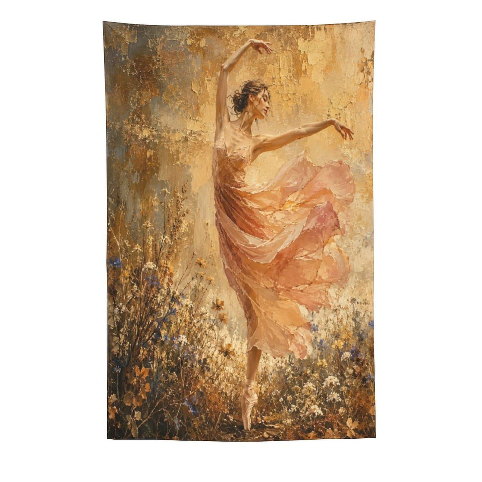 H3B8U2Y5 Peach Floral Ballerina Wall Tapestry, Ballet Dance Pose