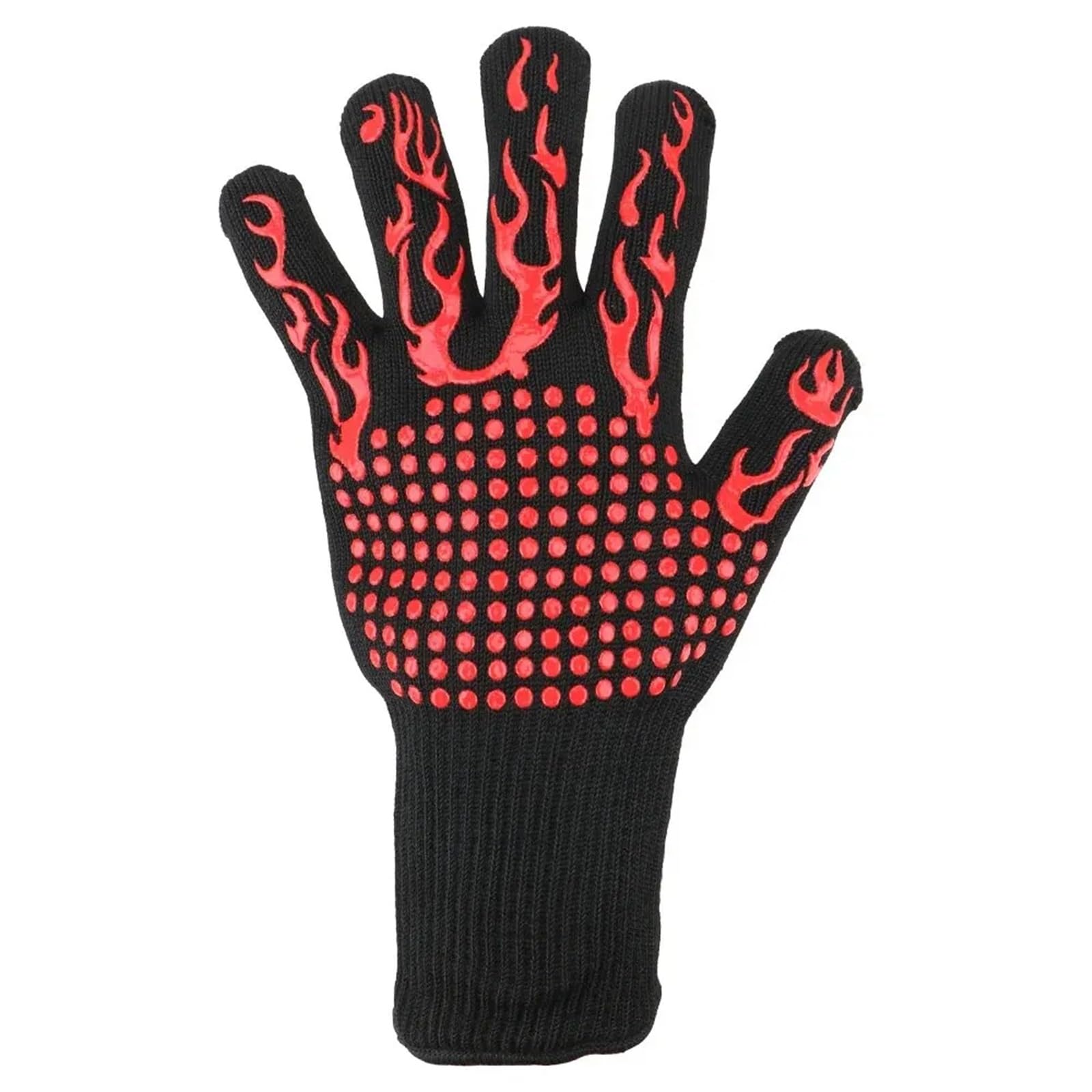 Guanti da fuoco for barbecue 300-500 gradi centigradi, ritardanti di fiamma, antiscivolo, resistenti al calore estremo, guanti forno a microonde, Mit Per Grigliare(Red)