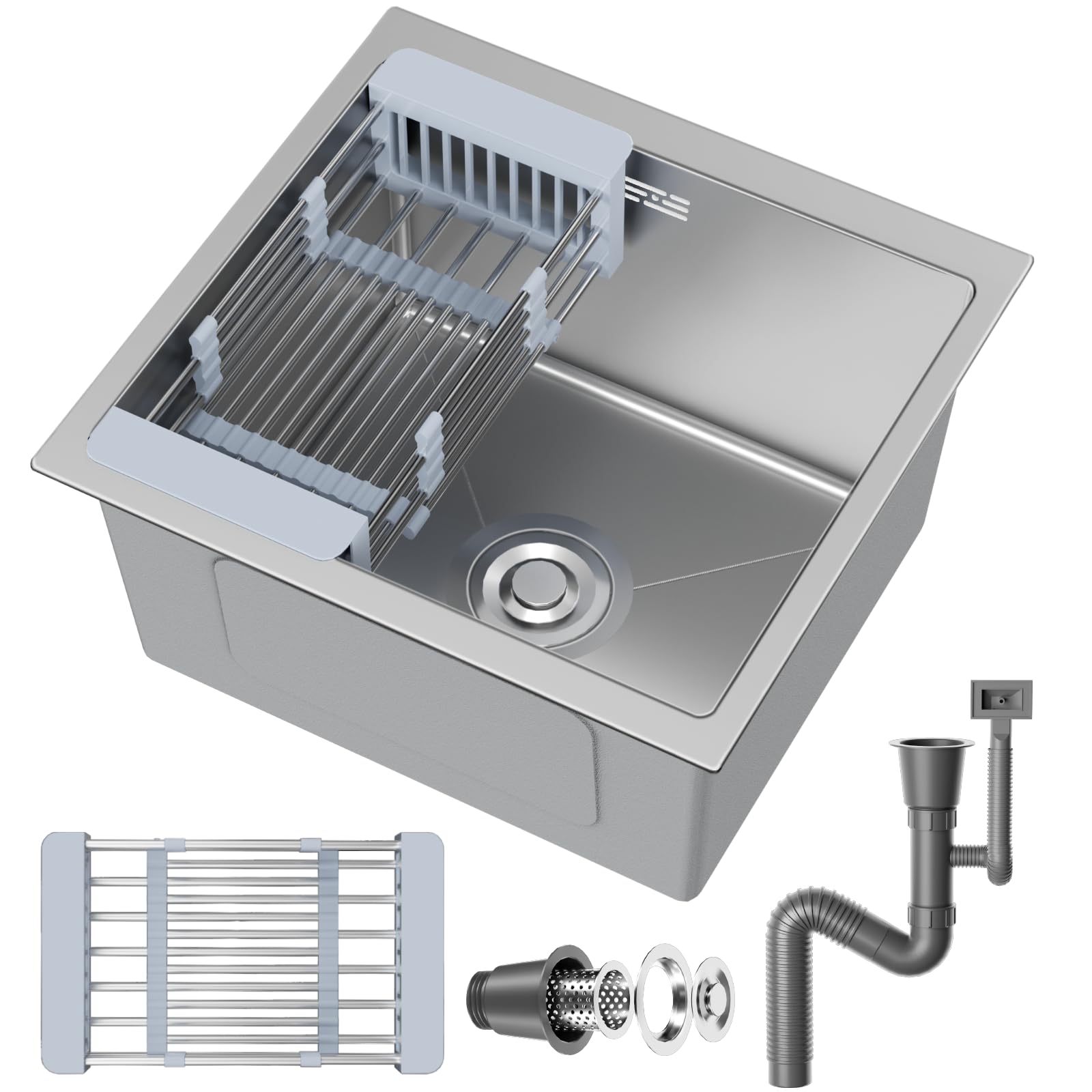 VELPAX Stainless Steel Kitchen Sink,40 x 40cm,Inset Kitchen Sink,with Waste Kit,Drain Pipe,Pull-Out Drainer Basket,Suitable for Bathroom,Caravan Travelling — image 1