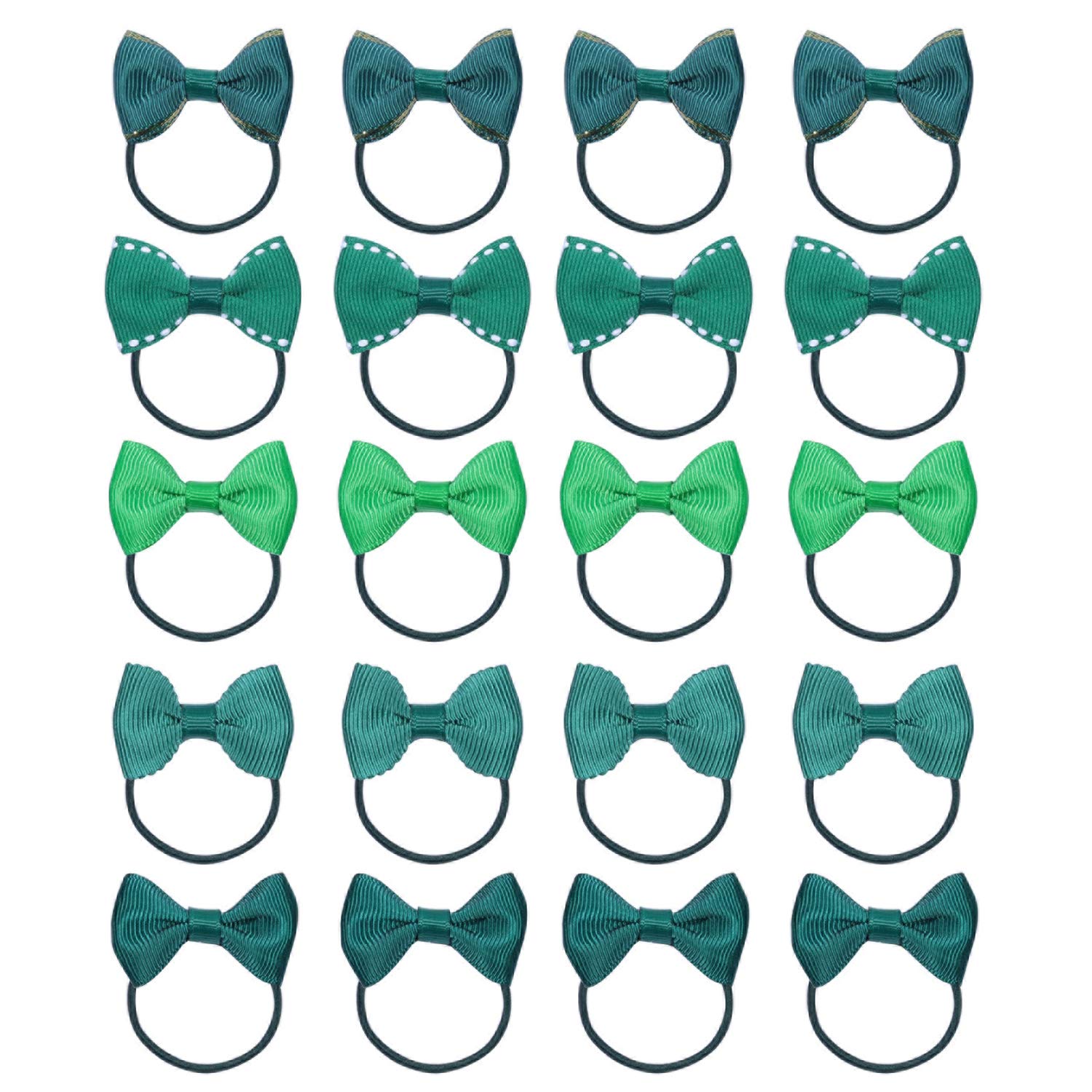 KOONYBaby Girls Bow Hair Tie Elastic Rubber Bands Ponytail Holder Mini Hair Accessories 20pc/set - green - One size