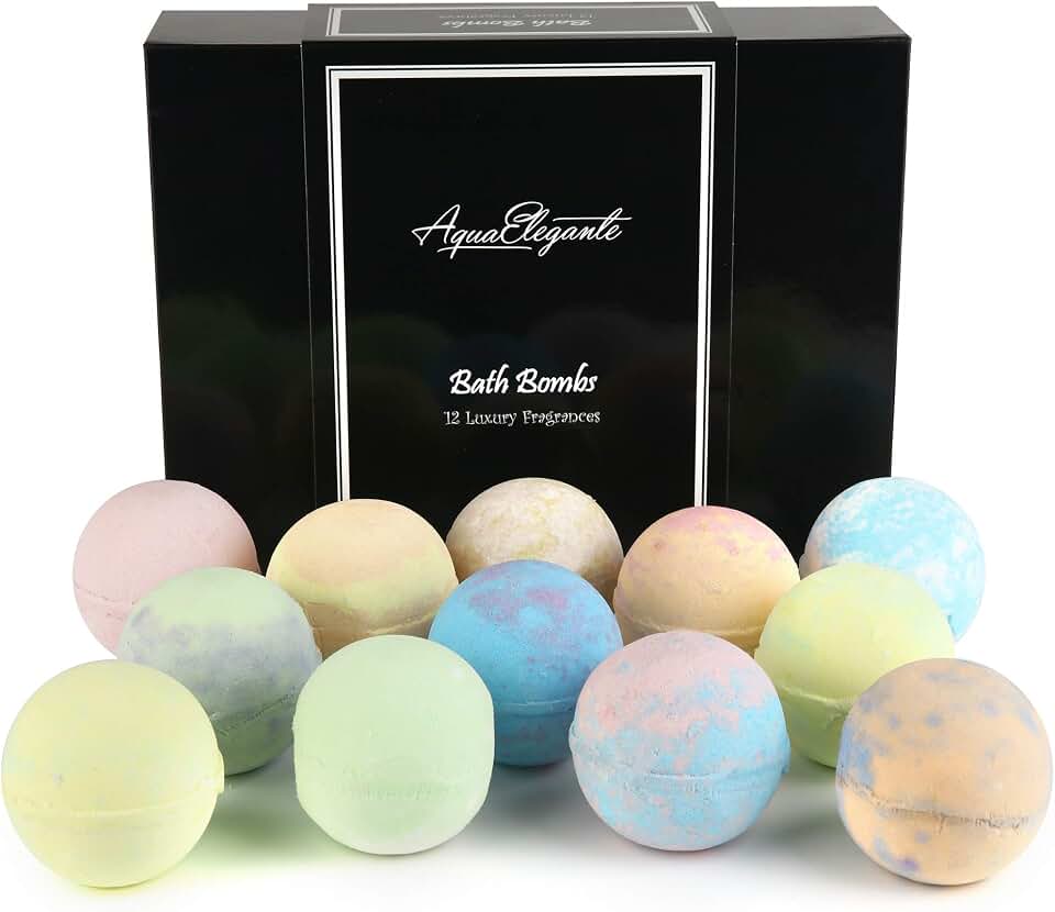 Aqua Elegante Luxury Bath Bombs for Women - Gift Set of 12 Large Bathbombs with Essential Oils, Shea Butter, Coconut Oil - No Stain, Natural, Vegan, Moisturizing Spa Present for Mom, Wife, Girlfriend