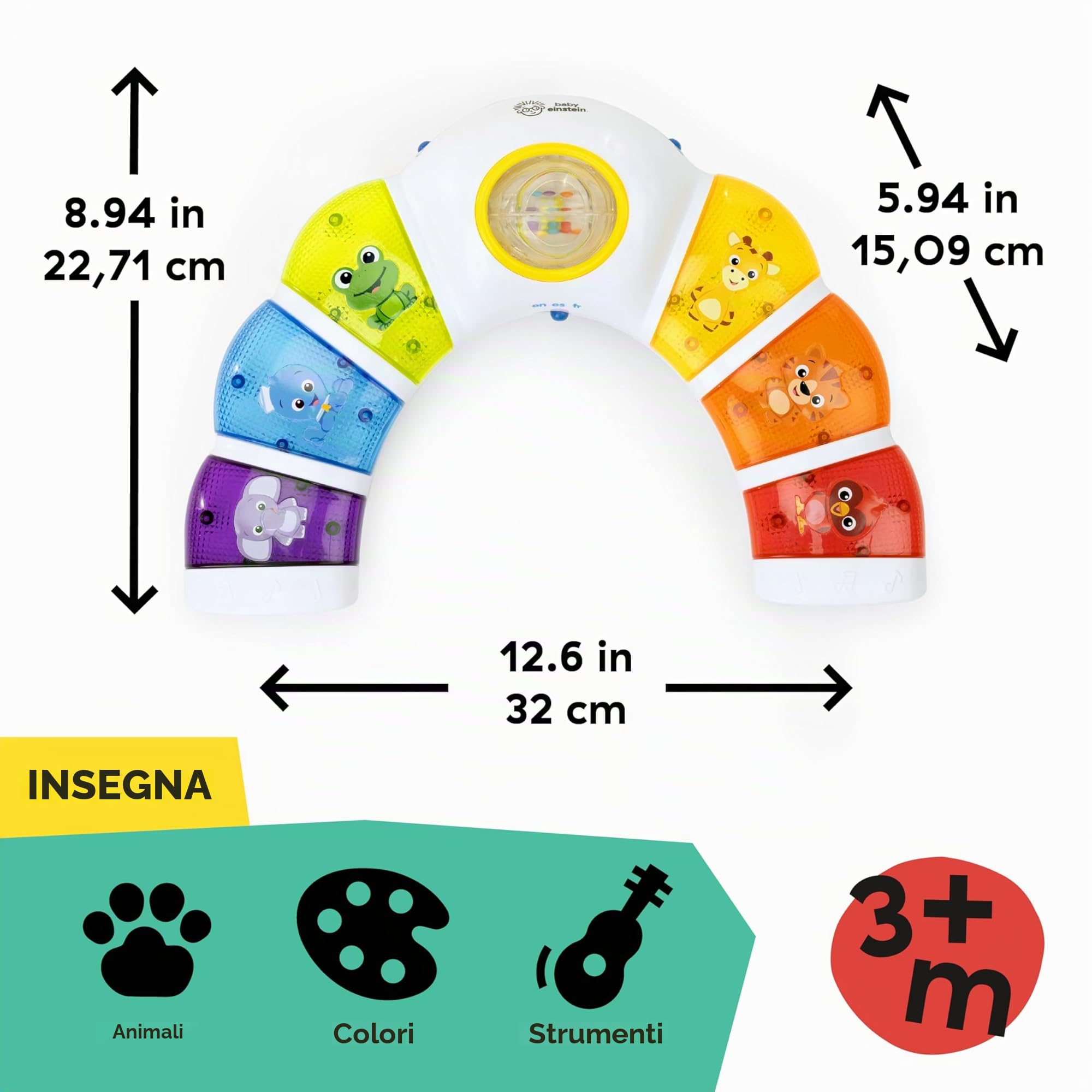 Baby Einstein, Giocattolo Musicale con Luci, Suoni e Sonagli, Barra Luminosa Glow & Discover, Pianoforte con 3 modalità, Multilingue, per Bambini dai 3 Mesi