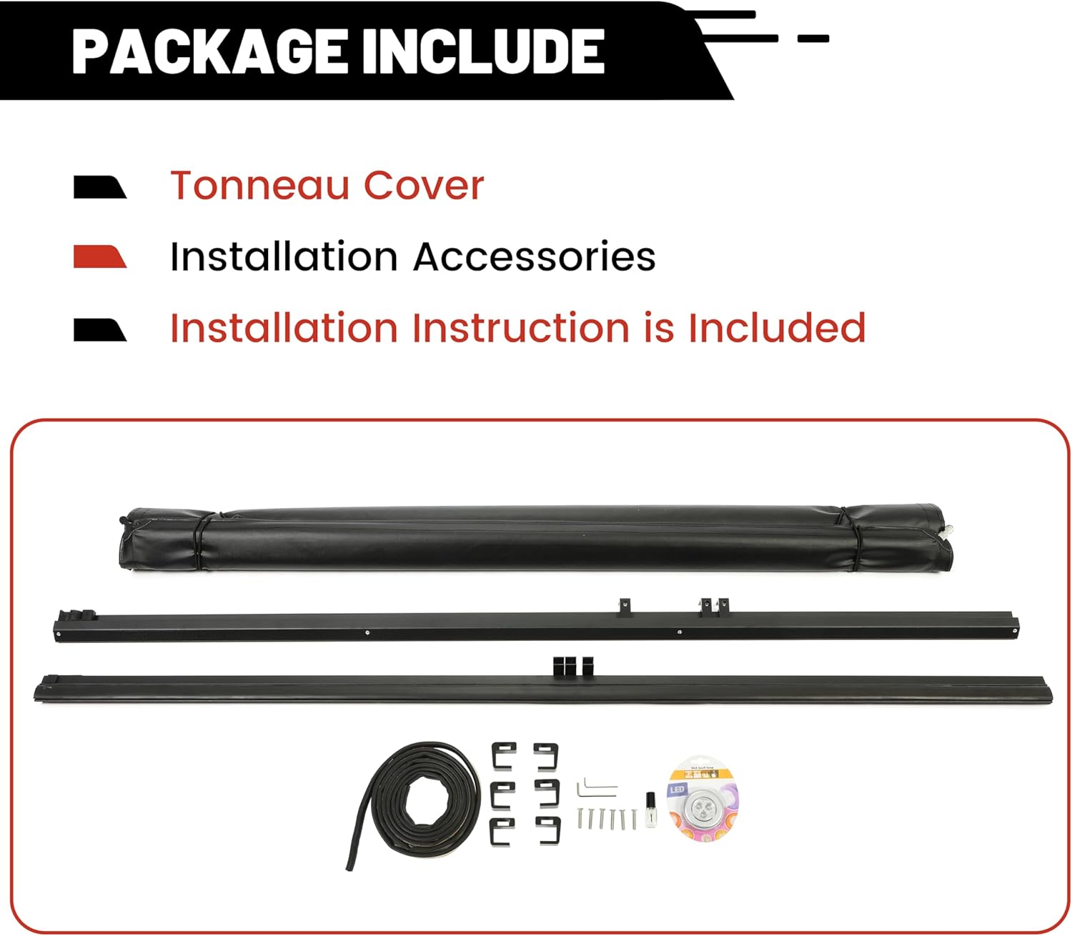 Components included in the tonneau cover package