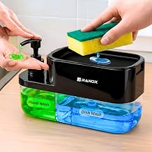 Ranox Soap Dispenser for Kitchen Sink with Sponge Holder | 3-in-1 Dishwash Liquid Pump | Countertop Organizer for Kitchen & Bathroom