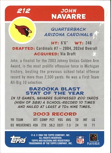 Miniatura 2 de 2004 Topps Bazooka #212 John Navarre RC NFL Football Trading Card