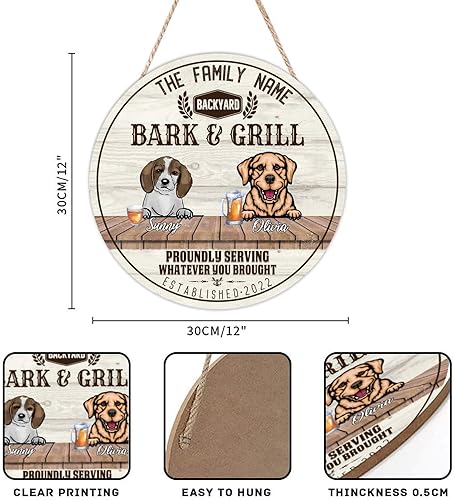 Miniatura 9 de Welcome Sign Custom Beaglier & Presa Canario Name Round Wooden Signs Family Name Sign I Love My Dog Retro Home Wall Hanging Sign For Home Kitchen