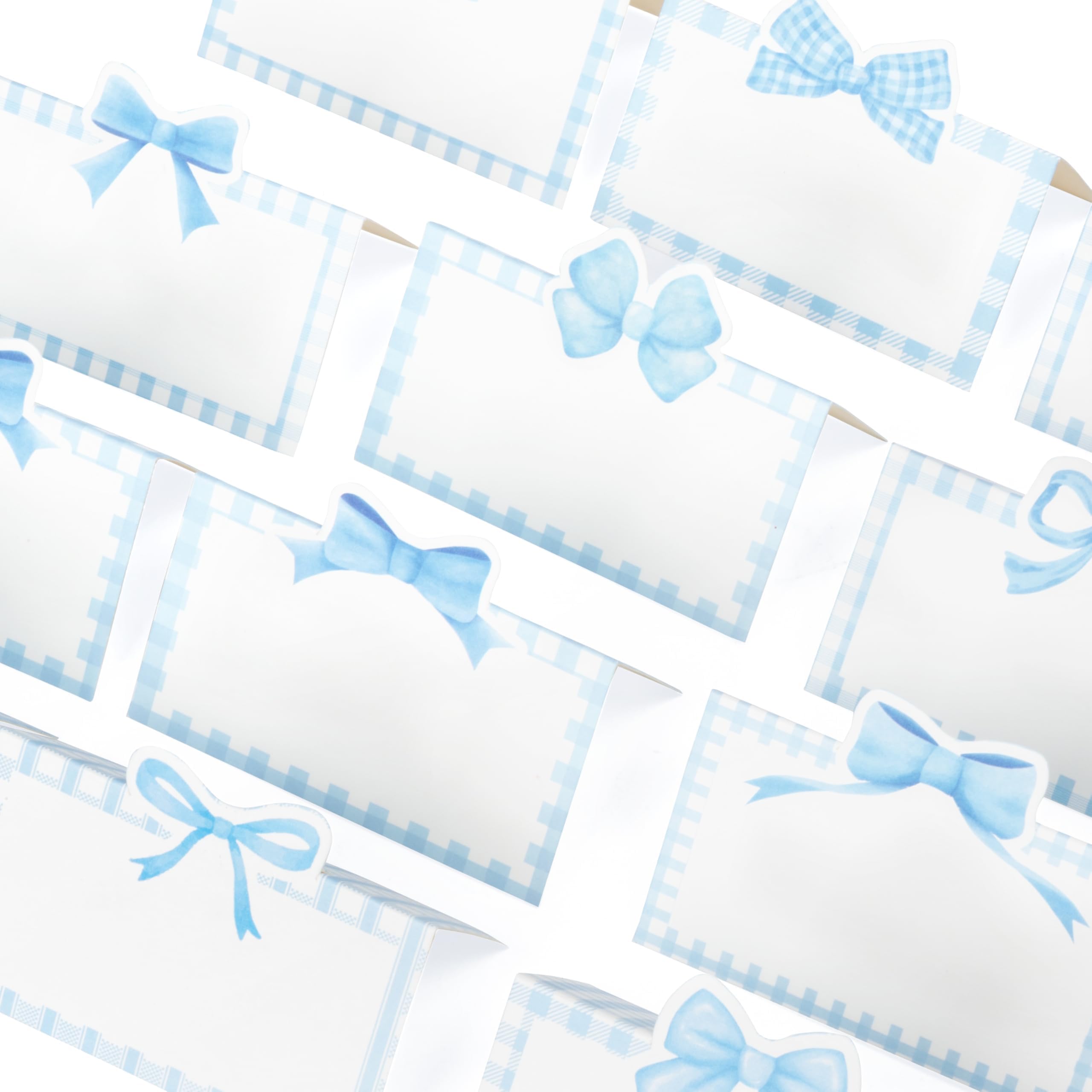 R HORSE Valentine's Day Blue Bow Place Card - 100Pcs 3.5 x 2 Inch Coquette Blank Tented Card Cute Seating Name Card for Baby Shower Birthday Decor