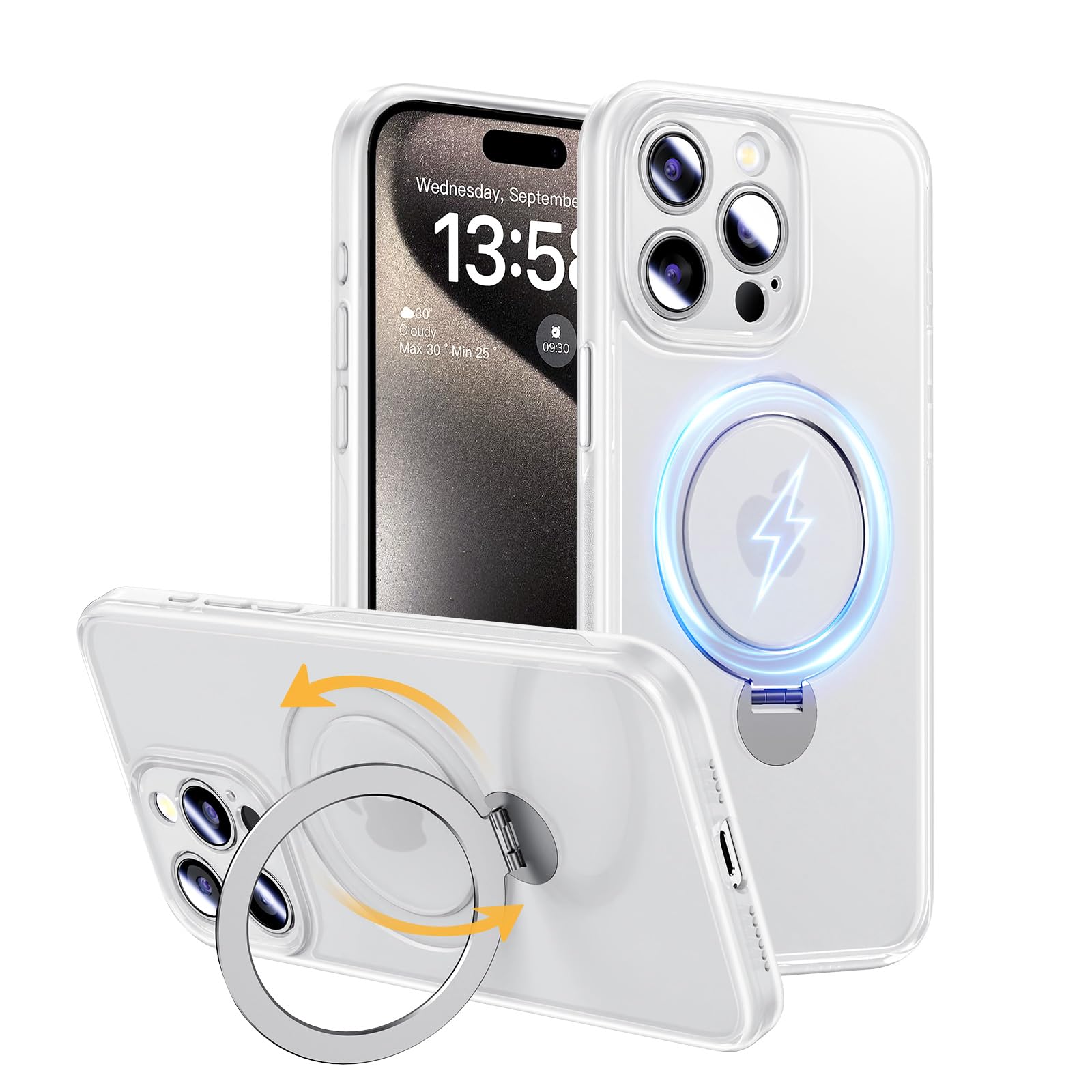MAGIC JOHN Custodia per iPhone 15 Pro Max [compatibile con MagSafe] ( supporto invisibile, protezione militare completa, supporto regolabile) All- in-One (nero