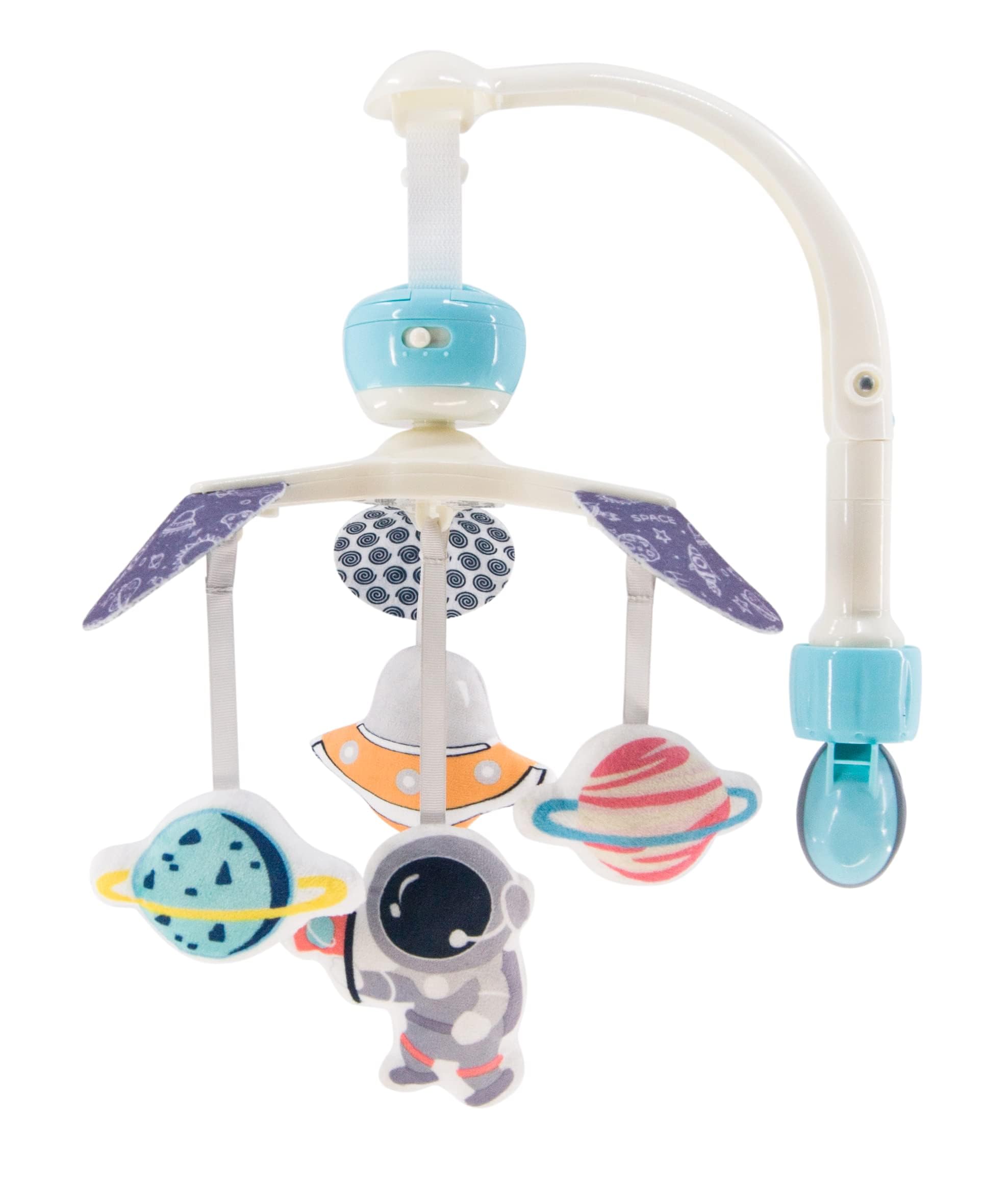 LADIDA Baby Mobile, with Music Playing and Rotation Functions, Flight and Space Theme, Easily Portable and Transportable (Blue)