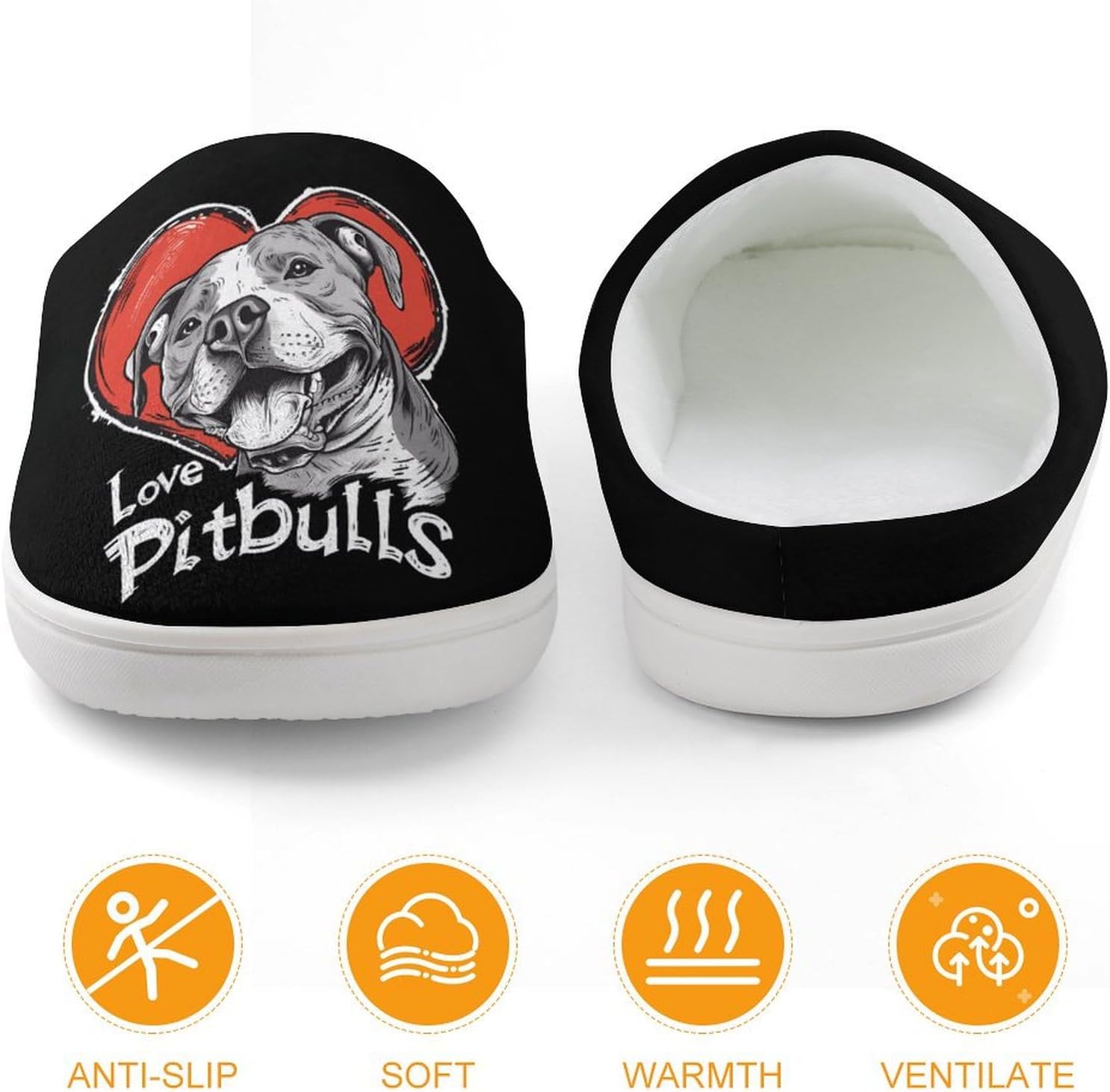 I Love Pit Bull Cute Cotton Slippers Anti-slip House Shoes Funny Slipper Indoor Outdoor