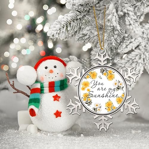 Miniatura 5 de Adorno de copo de nieve de peltre personalizado con texto en inglés "You are My Sunshine", diseño de girasoles decorativos de Navidad, recuerdos,