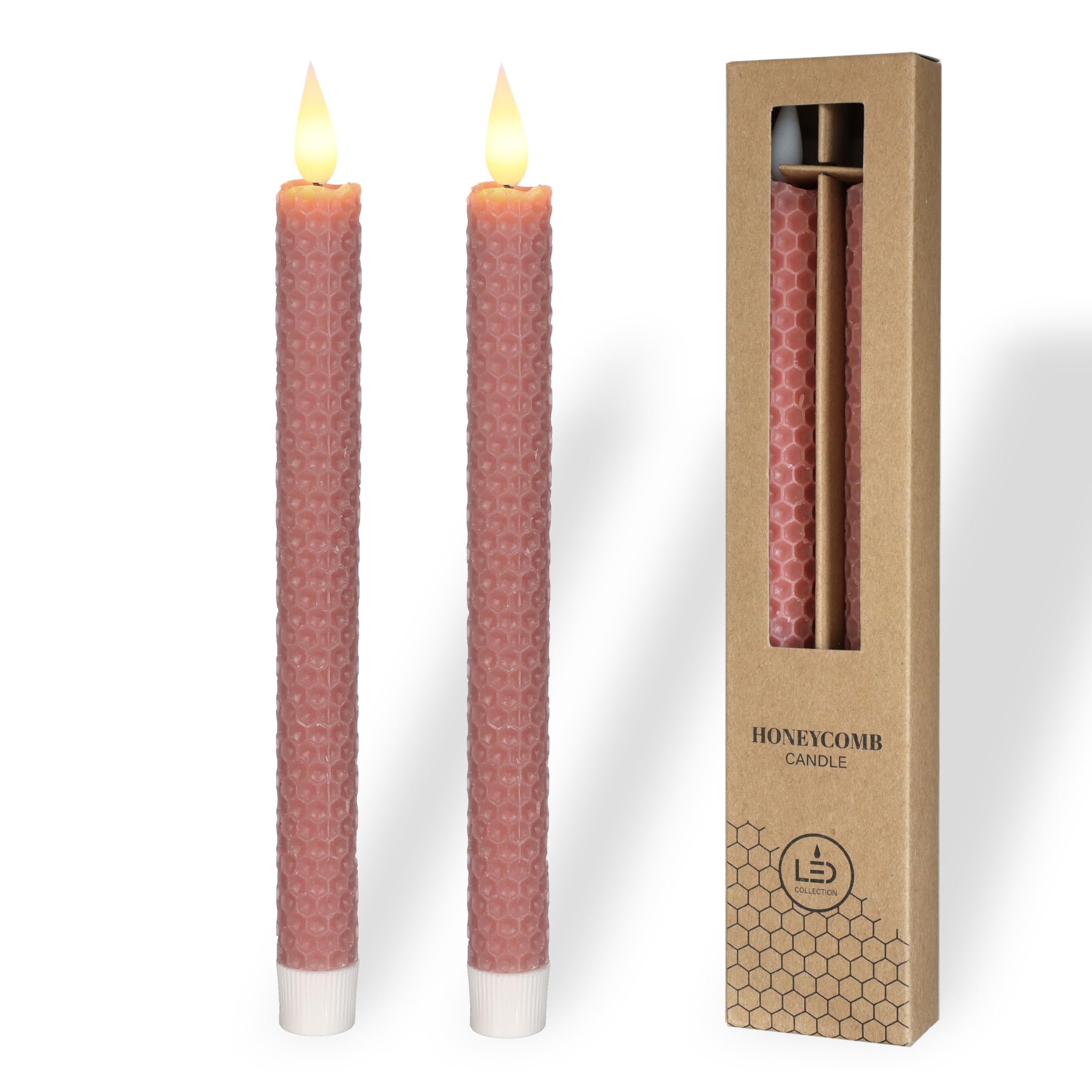 Comforder Mauve) Real Wax Led Candles With Flickering Flame (Set Of 2), Electric Taper Candles With Timer Function, Honeycomb Look. (