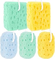 RAINFLOW 5 Pack Bath Sponges - Soft Exfoliating Shower Loofah Body Scrubbers, Rich Lather Large Poufs for Women Men Teens, 3 Colors