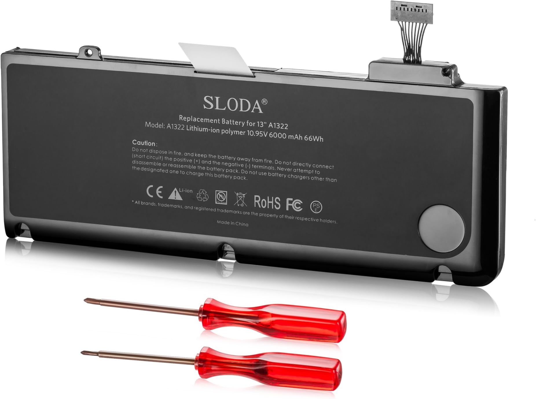 SLODAA1322 Laptop Battery replacement For MacBook Pro 13" inch (A1278 Mid-2009 Mid-2010 Early-2011 Late-2011 Mid-2012) replace notebook Built-in Assembly [Li-Polymer 10.95V 6000mAh/65.7Wh]