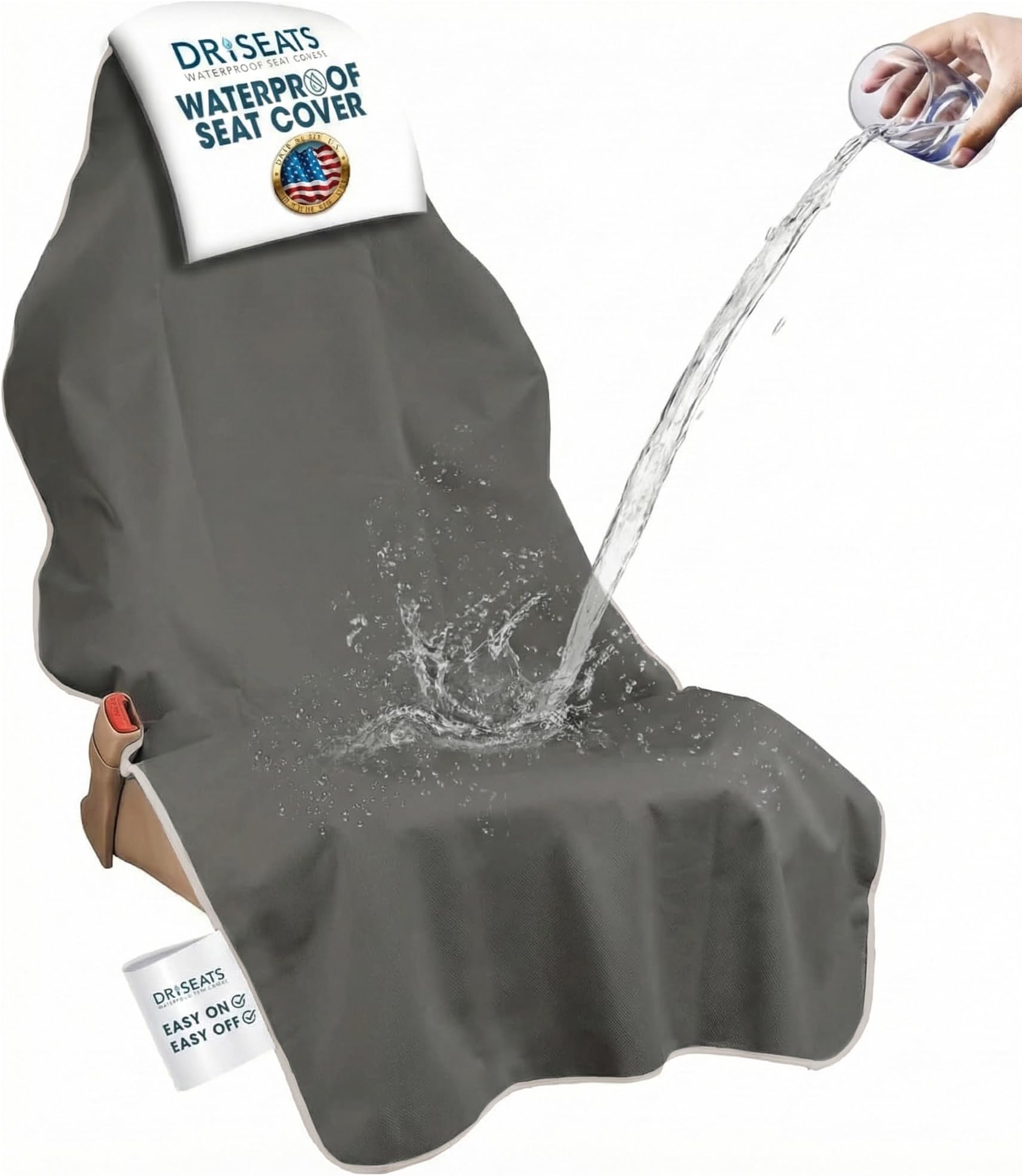 Dri Seats Waterproof Seat Covers - Universal Car Seat Cover for Your Car, Truck, Jeep, Van or SUV. Protects Bucket Seats from Sweat, After The Gym, Runs, Yoga, Swimming - Light Gray