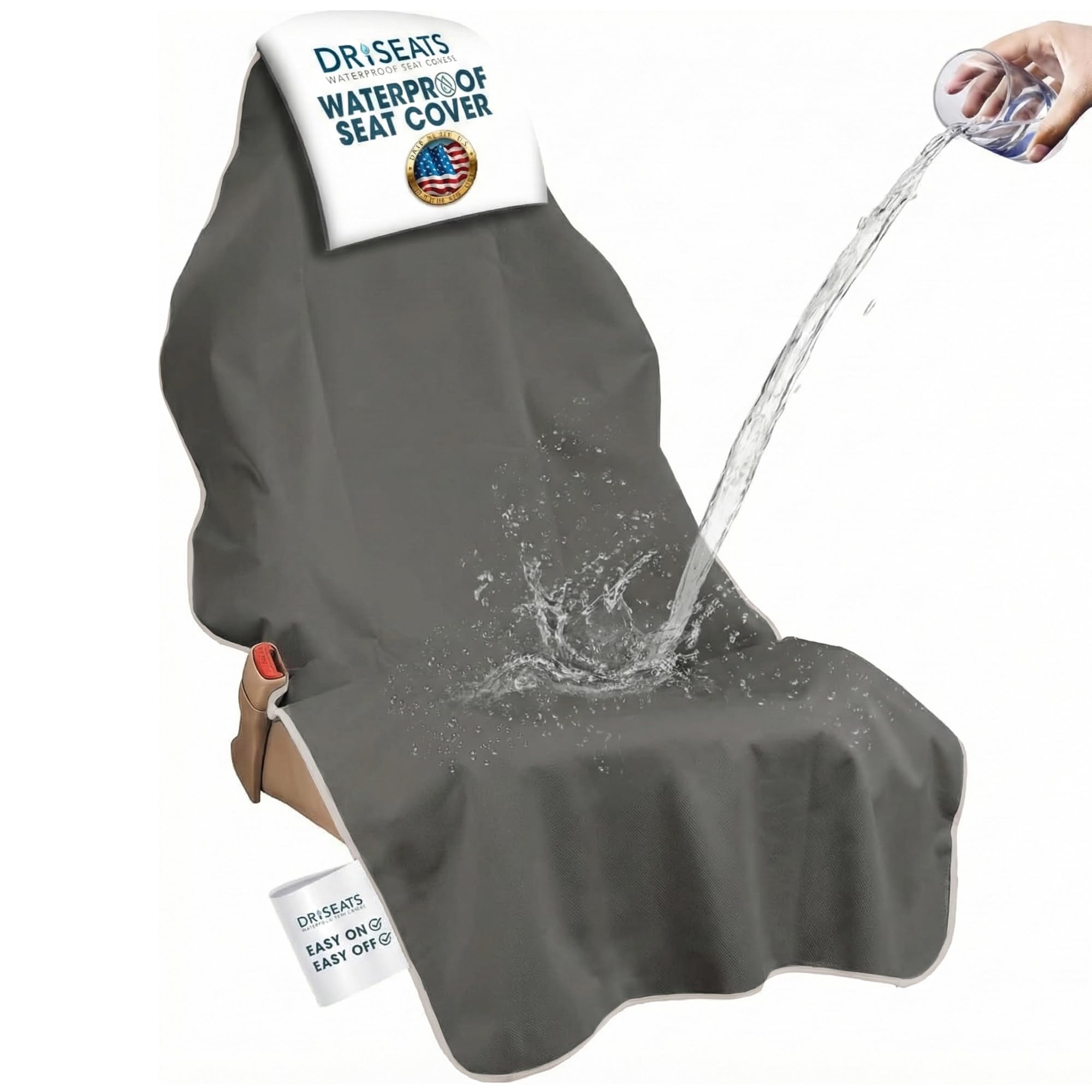 Dri Seats Waterproof Car Seat Cover – Premium Sweat Towel with Slip Resistant Backing for Front Seats in Cars, Trucks, SUVs – Universal Seat Liner, Easy Install (Gray, Large)