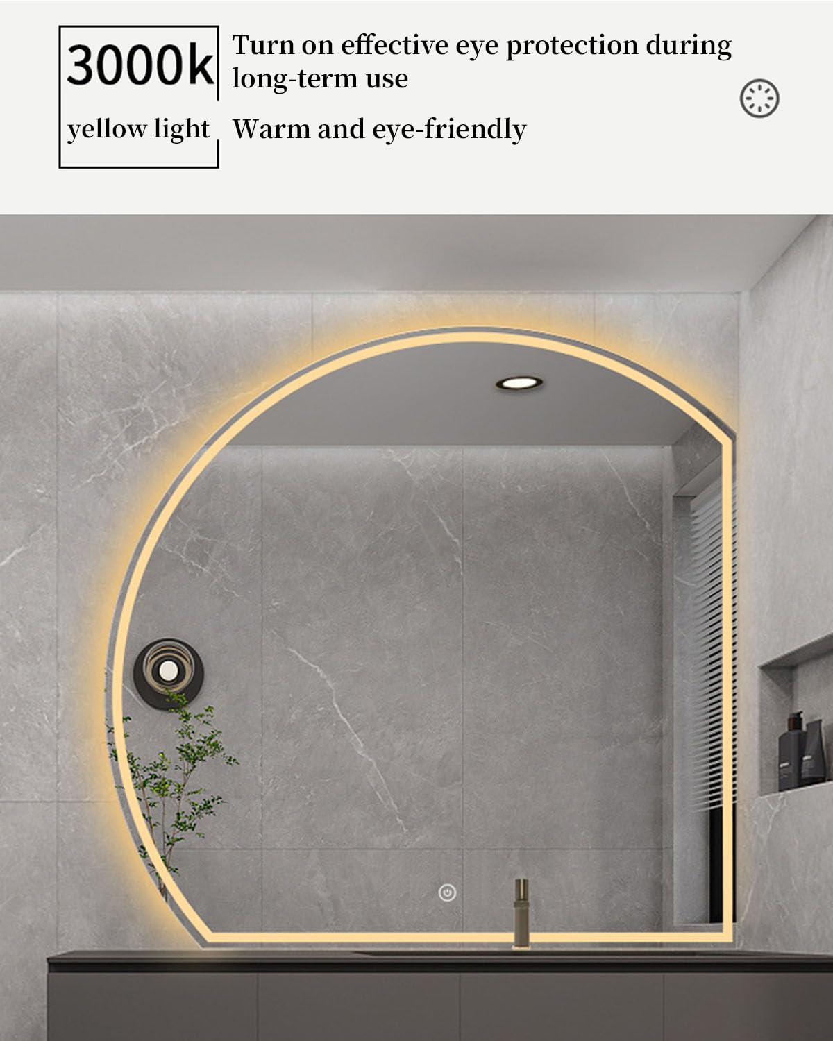 JSLJDM Specchio Bagno Retroilluminato,Specchio da Bagno,Specchio da Bagno Moderno Specchio da Bagno A Semicerchio con Taglio Sinistro/Destro,con Luci Specchio per Il Trucco Retroilluminato A LED