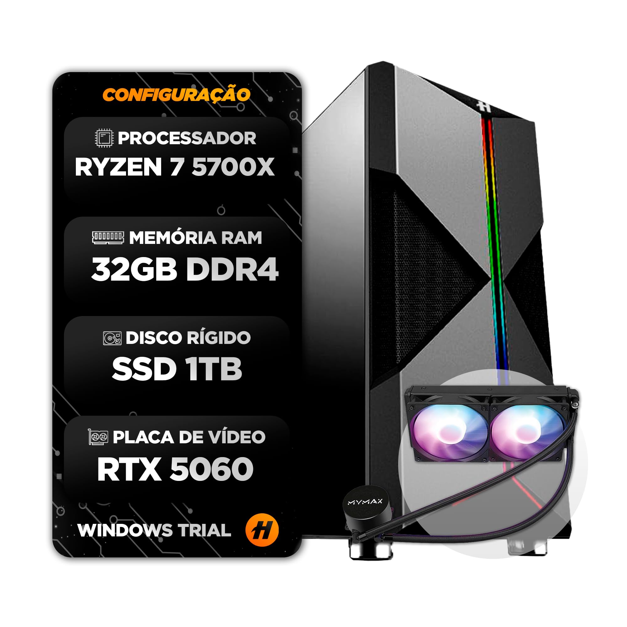 PC GAMER HERTZ® RYZEN 7 5700X WATER COOLER 240MM 32GB SSD 1TB RTX