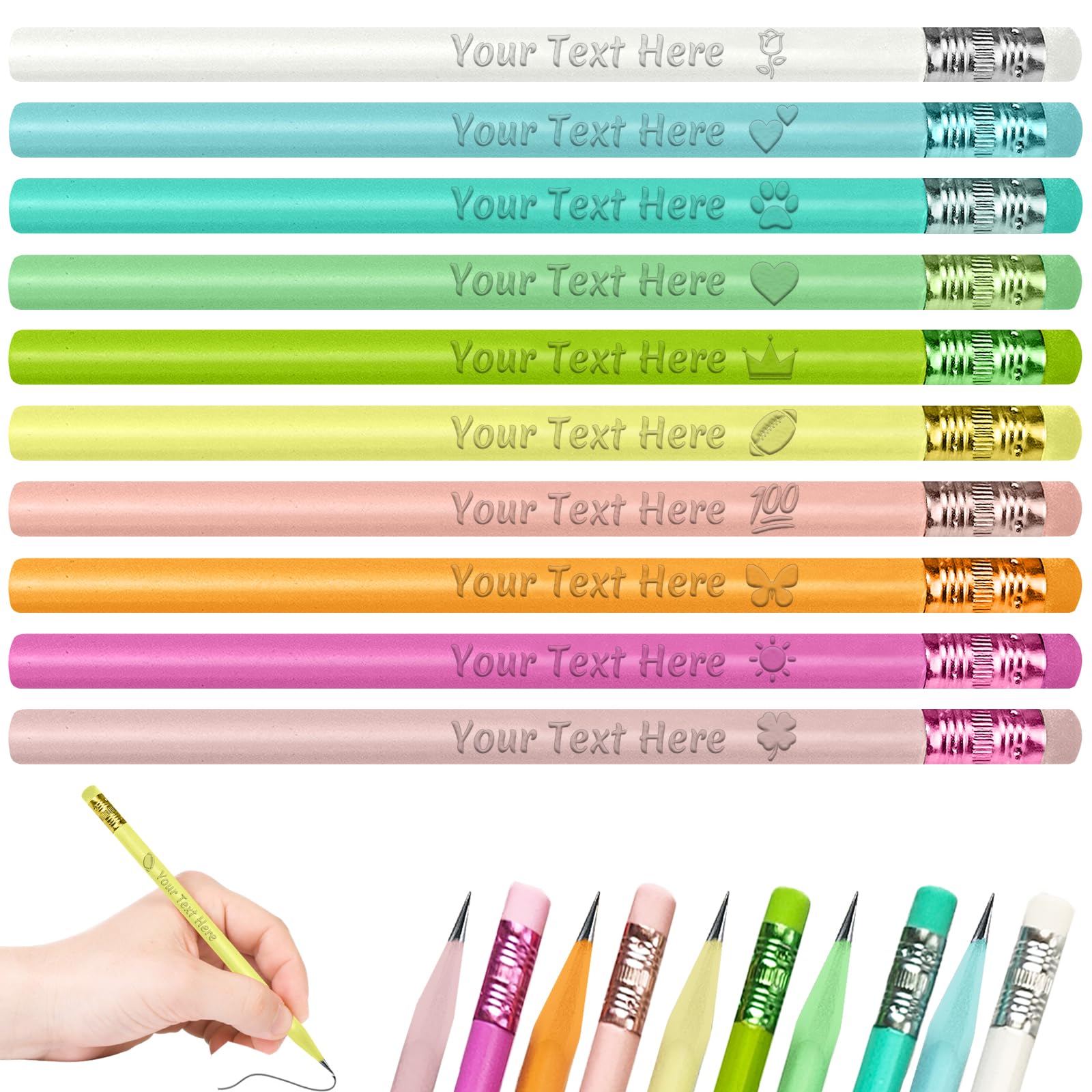 Betenshtresk Personalized Engraved Pencils Bulk Custom Pencil with Name Text Logo Customized Pencils #2 Triangular Pencil Back to School Student