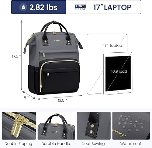 Miniatura 175 de LOVEVOOK Mochila para laptop para mujer, mochila para mujer a la moda, Negro, 15.6 pulgadas