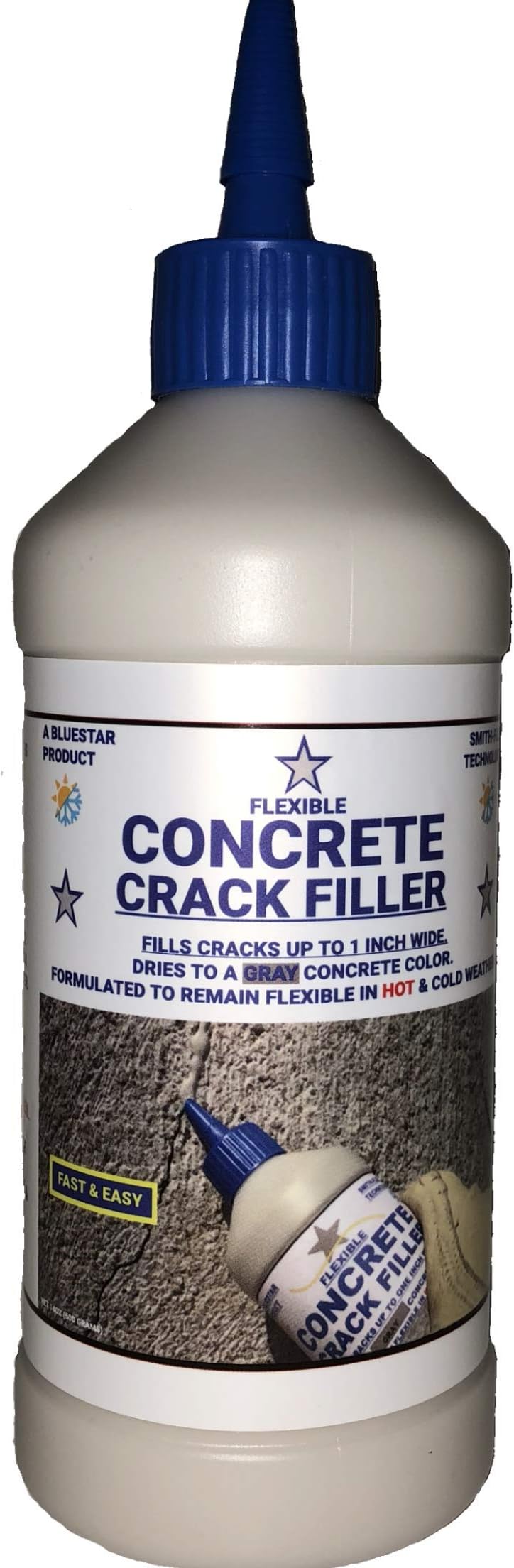 Bluestar Flexible Concrete Crack Filler (Gray), DIY - No Special Tools Needed, Fill Cracks in Concrete Driveways, Sidewalks, Patios, Garage and Basement Floors. 16 fl. oz. Bottle.