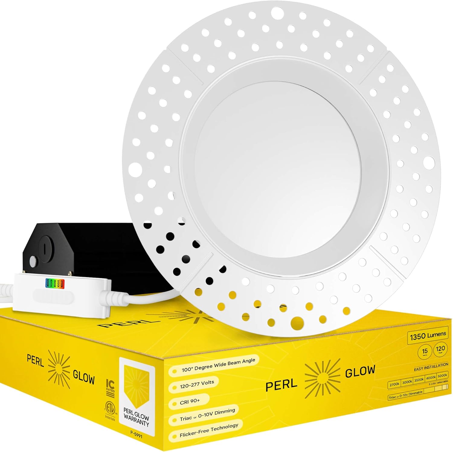4 inch Trimless Slim Round Downlight Luminaire, White Finish, LED Recessed Light Fixtures,15W=150W Dimmable, 120-277 Volts, CRI 90+, 1350 Lumens, IC Rated, 5CCT 2700K|3000K|3500K|4100K|5000K
