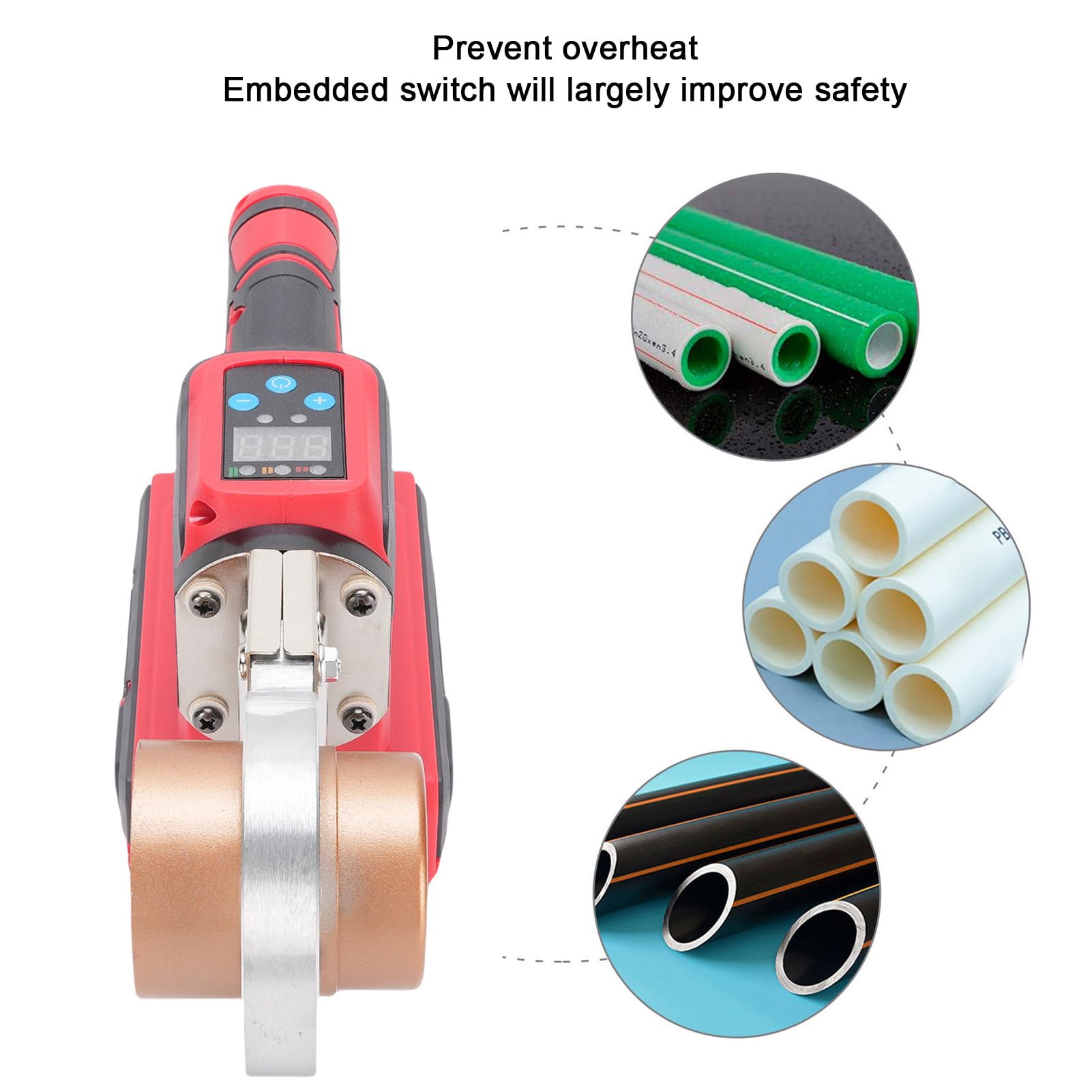 Eujgoov Kit de Fusión de Zócalo para Máquina de Soldadura de Tubos de Plástico con Cortador | Recuperación rápida de calentamiento, juego completo de matrices de 0,79-2,48 pulgadas, herramienta para cortar tuberías,