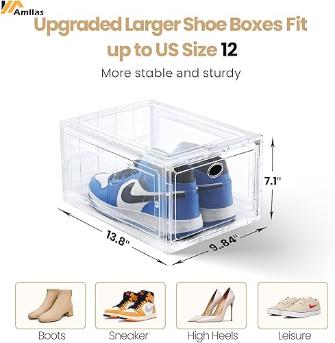Miniatura 2 de Amllas Paquete de 10 cajas de zapatos transparentes apilables cajas de almacenamiento de zapatos para armario cajas de zapatos resistentes con