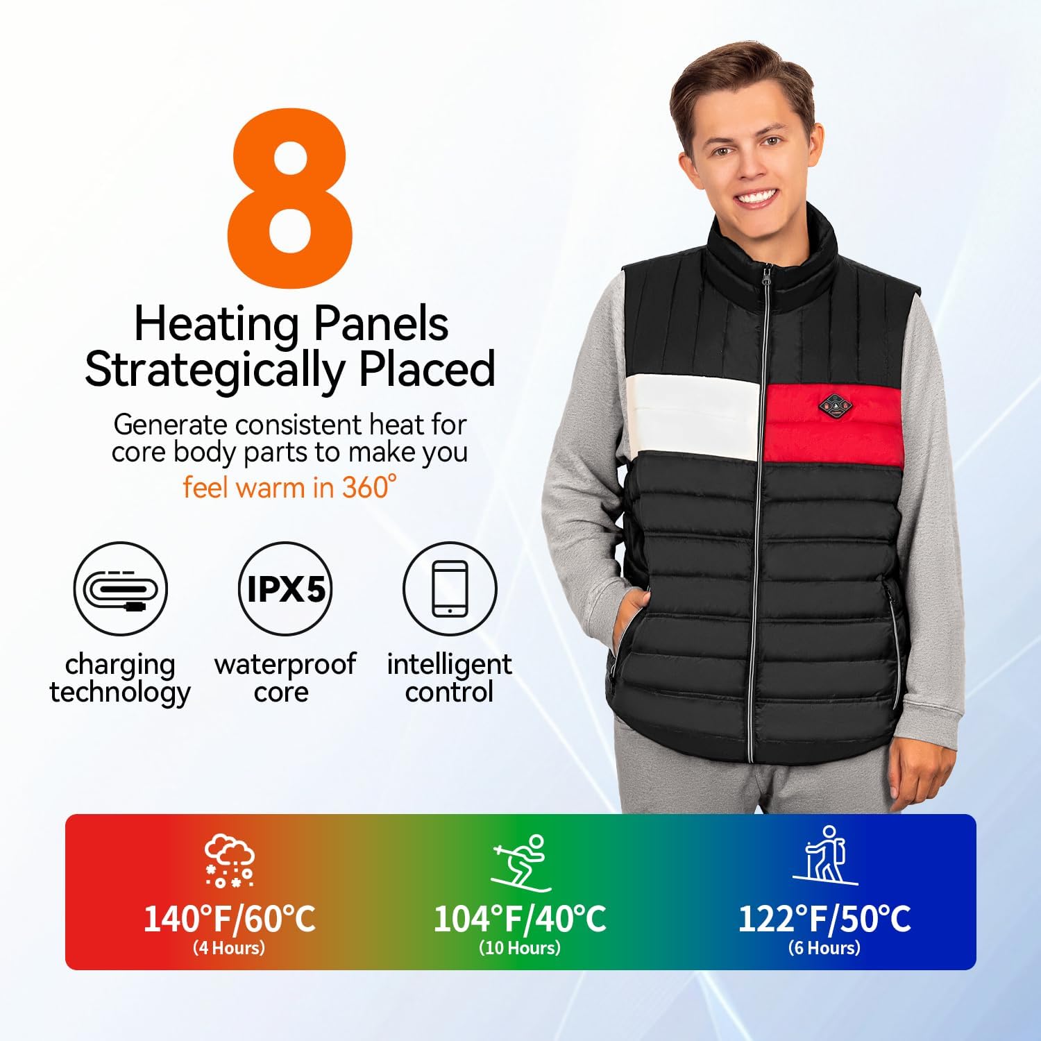 Men‘s Heated Vest: 16000mAh Battery, 3 Heat Settings, Thermal Jacket for Ski & Wint... - Image 2