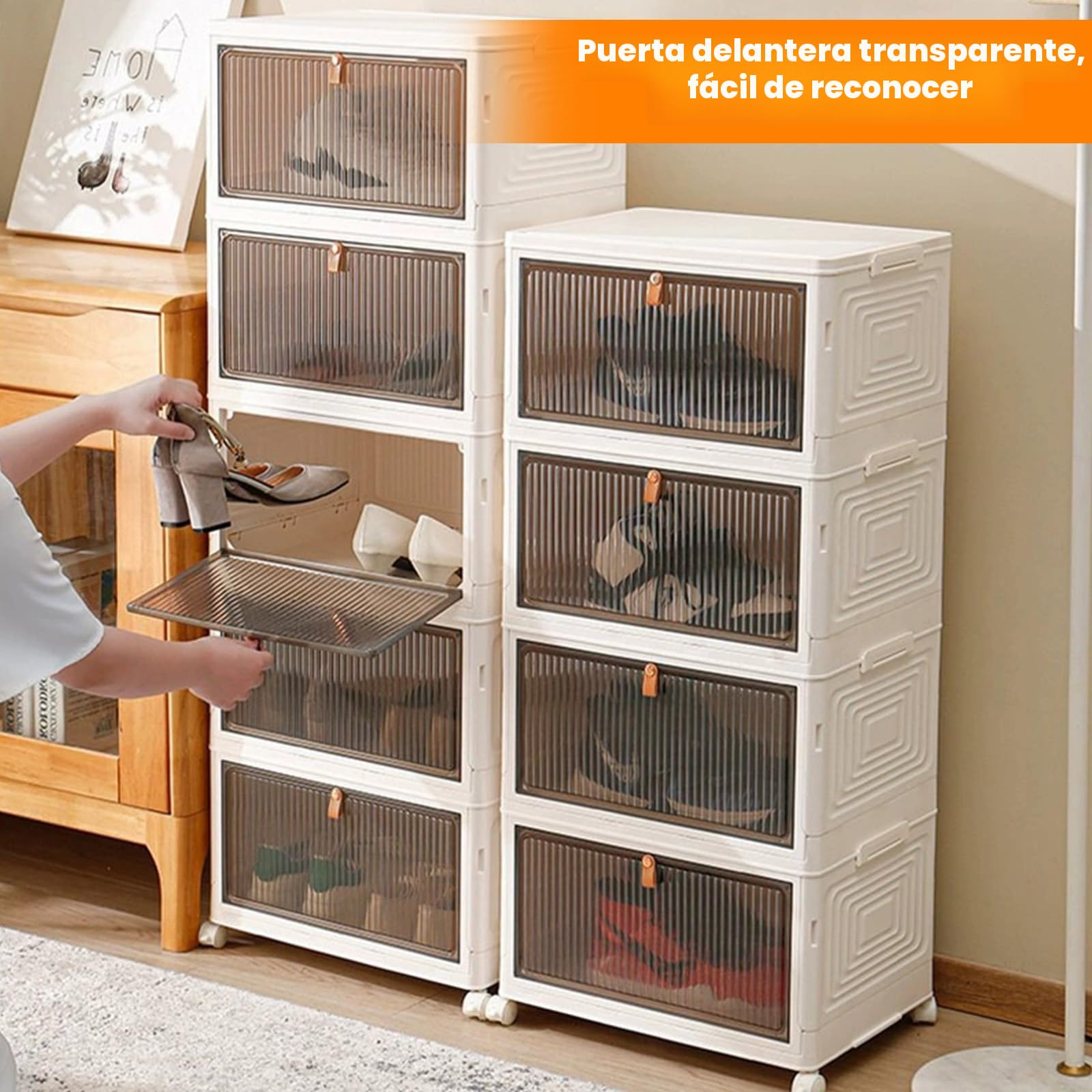 Caja de almacenamiento de 4 niveles a prueba de polvo, mesa de noche de plástico sobre ruedas, organizador para sala de estar, dormitorio, pasillo, oficina