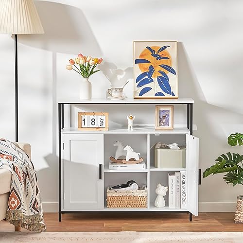 Miniatura 7 de usikey Armario de almacenamiento con 2 puertas, gabinete de cocina con almacenamiento, aparador de almacenamiento con estantes ajustables, para sala