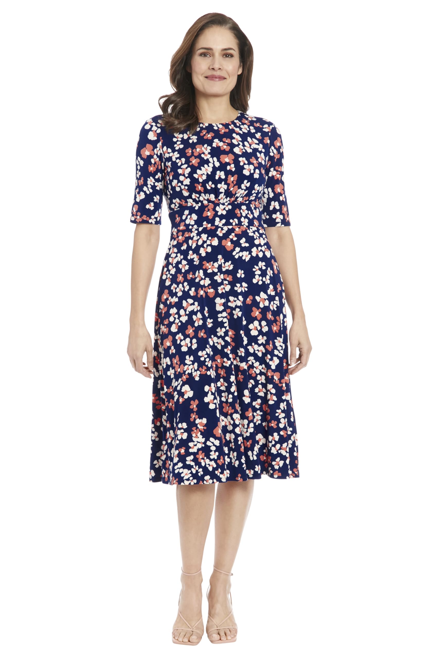 London Times Womens Inset Waist Midi Short Sleeve