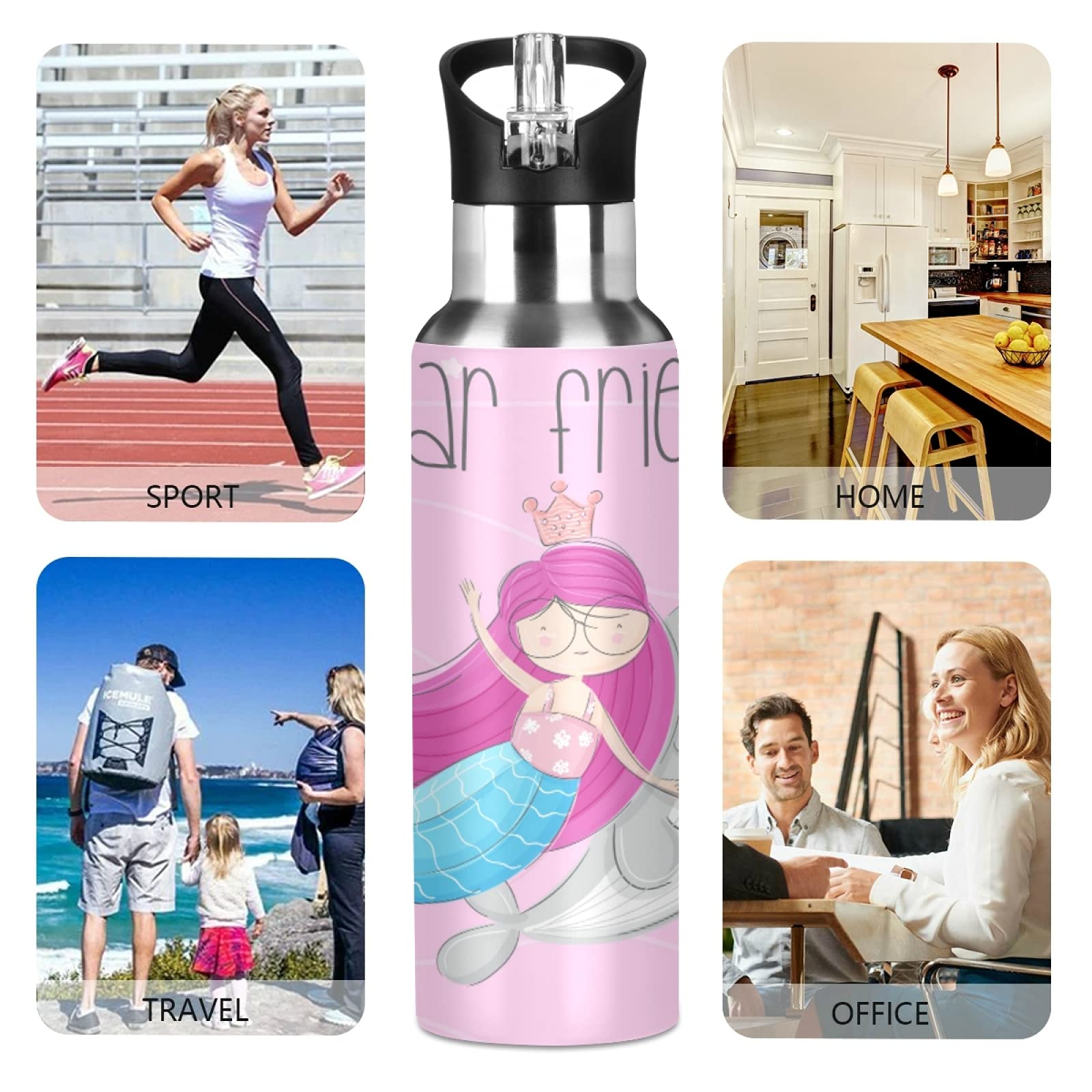Borraccia Termica 600ml Vnurnrn Con Delfini: Acciaio Inox Mantiene Freddo 24h – Perfetta Per Bambini, Scuola E Sport - 5
