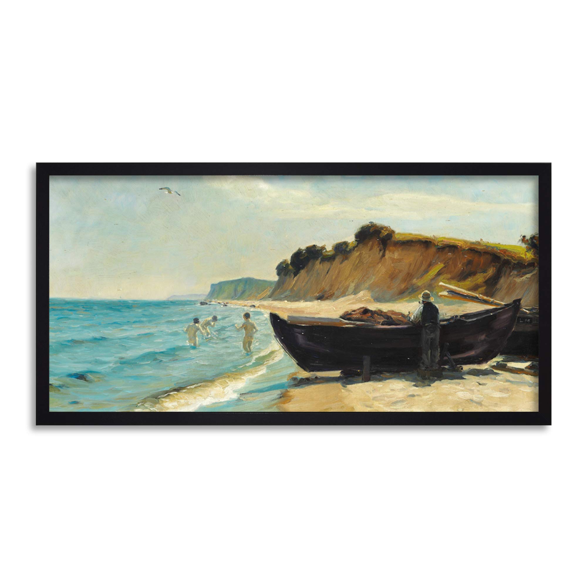 Brendekilde Summer Day Beach Painting Long Framed Art Print Wall Poster 25x12 inch