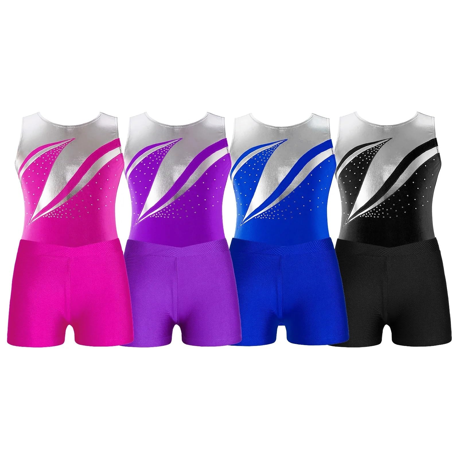 Maillot Gimnasia Ritmica Leotardo de gimnasia con diamantes de imitación brillantes for niñas y niños con pantalones cortos, mono de actuación de entrenamiento de Yoga y patinaje de Ballet(Black,14)