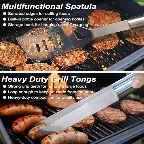 Miniatura 2 de POLIGO Juego de 22 accesorios para parrilla de barbacoa en estuche de aluminio, con 2 tipos diferentes, cepillo seguro y raspador para todas las